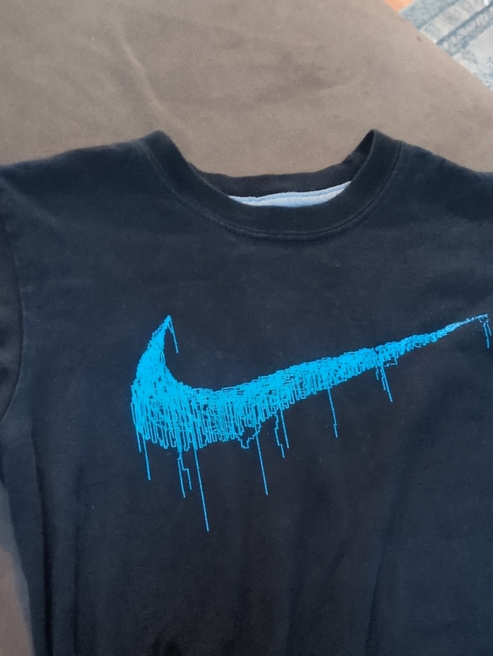 Nike Black Tee with Blue Drip Swoosh Graphic